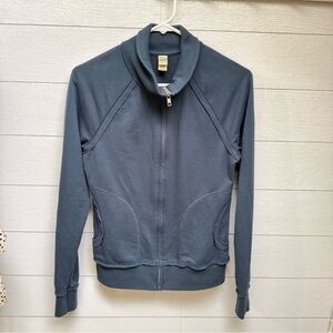 Kavio Fitted Full Zip Mock Neck Jacket Teal Blue Cotton Athleisure Size M